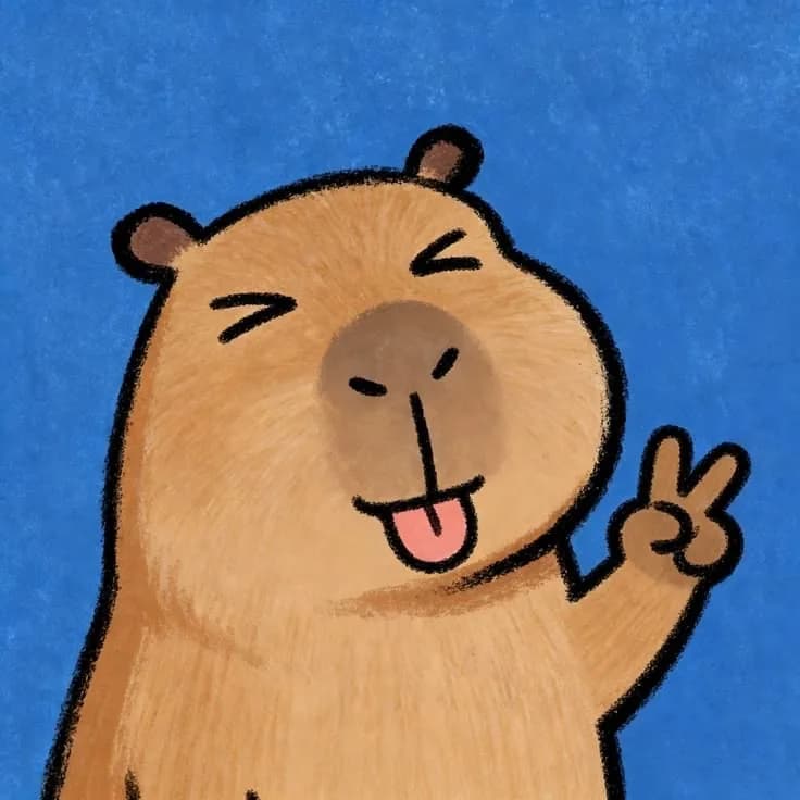 Capybara vẽ tay làm dấu hòa bình trên nền xanh.